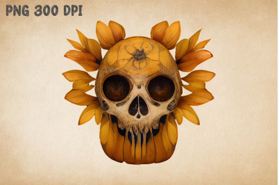 Pumkin Skull Combine With Flowers