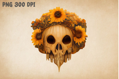 Sunflowers And Pumpkin Skull