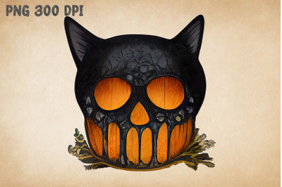 Black Cat Combine With Devil Pumpkin