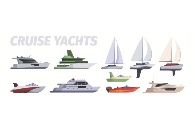 Travel boat. Ocean cruise yacht side view luxury ship garish vector pi