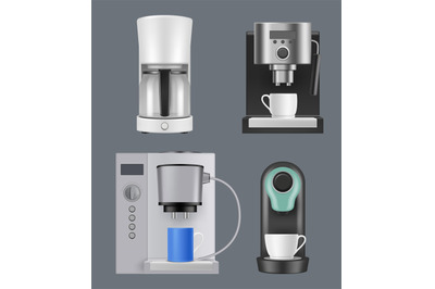 Coffee machine. Realistic hot drinks production machine breakfast coff