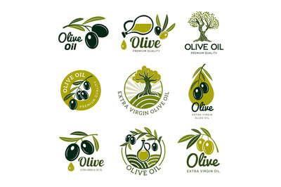 Olive badges. Healthy natural products vegetable logo planting leaves