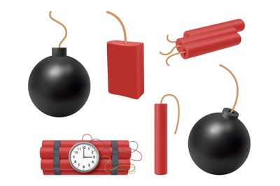 Dynamite stick. Realistic bombs firecracker fire explosion dangerous w