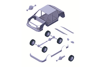 Car detailed isometric. Auto service tools vehicle parts engine filter