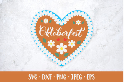 Oktoberfest SVG. Bavarian heart-shaped gingerbread