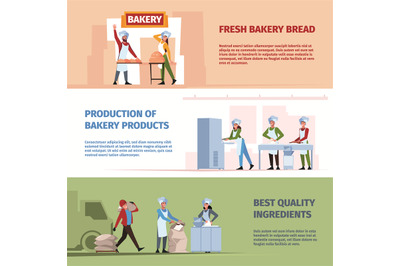 Making bakery banners. Professional chef bread cooking industrial prod