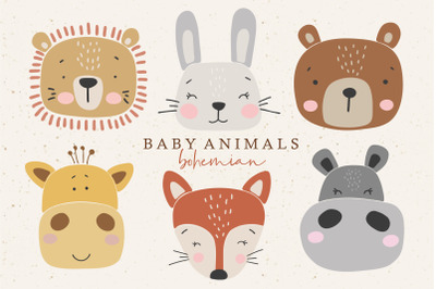 6 Baby animals clipart, Boho abstract animals