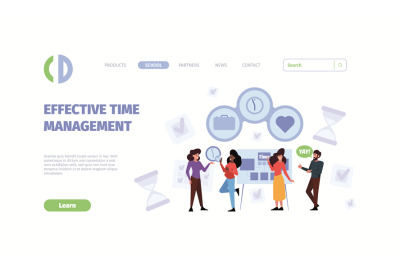 Time management landing. Work effective planning processes office prod