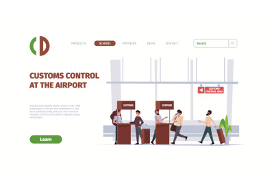 Customs service landing. Control gates in airport checkpoint with conv