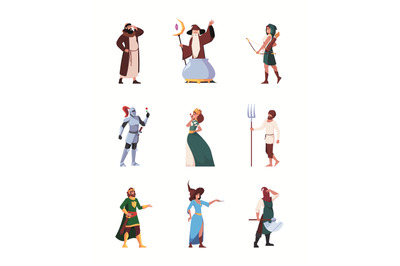 Medieval characters. Kingdom fantasy princesses archers knights royal