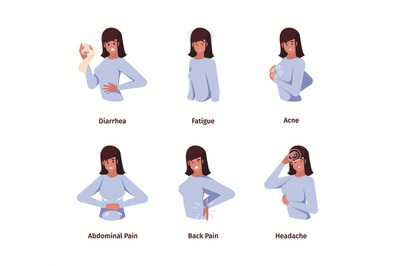 Premenstrual syndrome. Sensitive menstruation cycles woman emotions fa