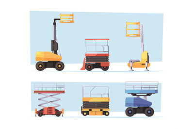 Construction lifts. Heavy machinery forklifts for moving containers ca