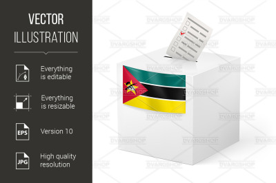 Ballot box with voting paper. Mozambique