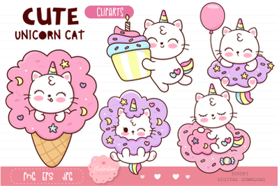 Cute cat unicorn kawaii clipart Cat Birthday party cartoon