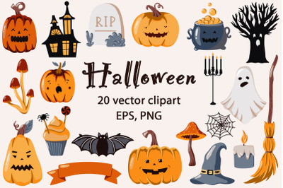 Vector Halloween clipart. Spooky &amp; Funny Pumpkins