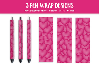 3d Pink Hearts Pen Wrap Design. Sublimation or Waterslide