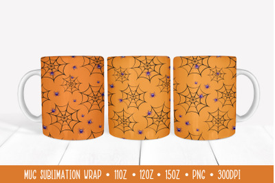 Halloween Mug Sublimation Design. Spider Web Mug Wrap