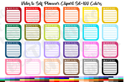 100 Notes to self planner clipart, Lined page clipart set