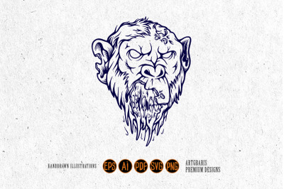 Monkey monster head monochrome svg