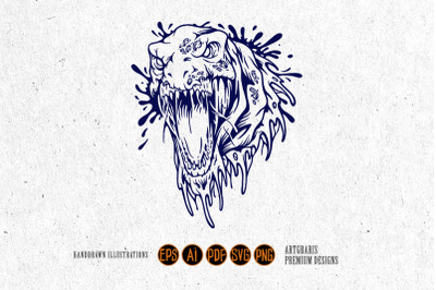 Scary dinosaurs head monochrome svg