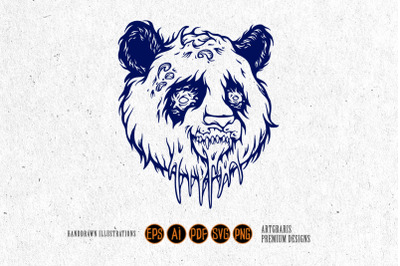 Panda head monster black and white svg