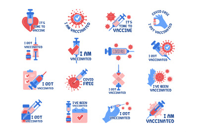 Vaccination symbols. Virus protected badges with syringe picture vacci