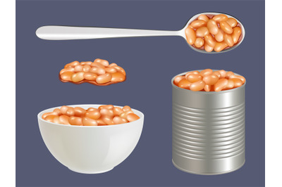 Canned beans. Tomato healthy products in steel containers baked foods