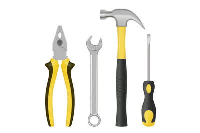 Realistic mechanic tools. Garage metal crafted items for handyman work