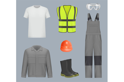 Workwear. Industry realistic uniform workers pants helmet boots and ja