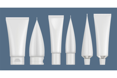 Cosmetics tube. Realistic white packs templates for gel cosmetics pack