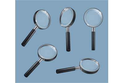 Magnifier glass. Focused transparent lens zoom loupe window round fram