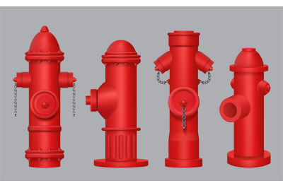 Fire hydrant. Red construction with valves street pipes for water dece