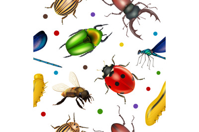 Insects pattern. Bugs botanical flying insects flies decent vector sea