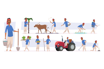 Indian farmer. Village rural character worker in nature exact vector i