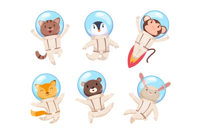 Animals astronauts. Cute pets in space helmets universe travelling dog