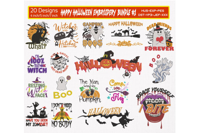 Happy Halloween Embroidery Bundle 20 Designs, Embroidery Design