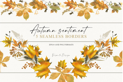 Autumn seamless borders, Fall leaves garlands