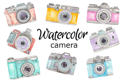 Retro camera watercolor clipart