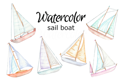 Sail boat watercolor clipart