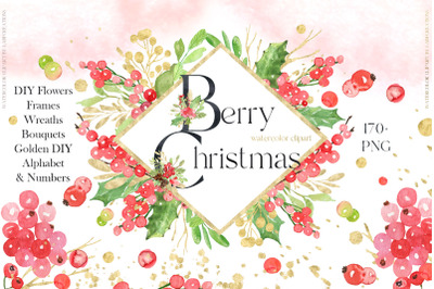 Berry Christmas Watercolor Clipart