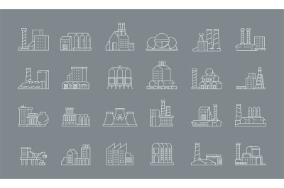 Factory icons. Industrial building factory storage modern warehouses g