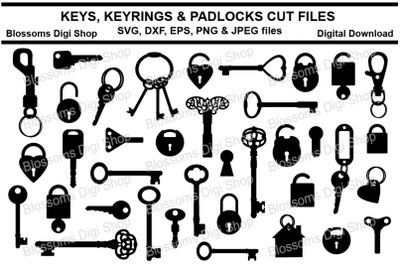 Keys, Keyrings &amp; Padlocks SVG, DXF, EPS, JPEG and PNG cut files
