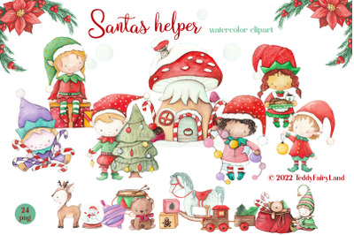 Santa Claus helpers. Elf Clipart. Christmas set.