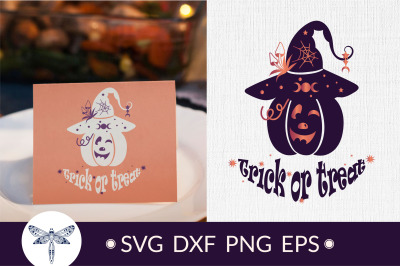 Pumpkin silhouette SVG with trick or treat | Halloween SVG