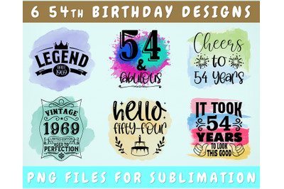 54th Birthday Sublimation Designs Bundle, 6 54th Birthday PNG Files