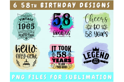 58th Birthday Sublimation Designs Bundle, 6 58th Birthday PNG Files