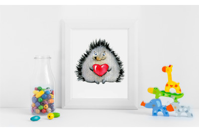 Love you card template with Cute Hedgehog painting