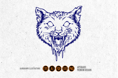 Scary cat head monster outline svg