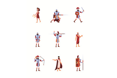 Ancient characters. Rome or greece warriors and writers medieval cloth