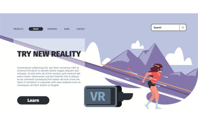 Vr landing page. Future technology for digital immersive connection wi